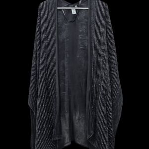 Marc New York Andrew Marc Black Metallic Kimono Cardigan Ruana One Size Shimmer